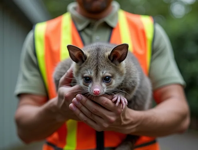 Animal handler safely recovering a deceased possum in Chelsea